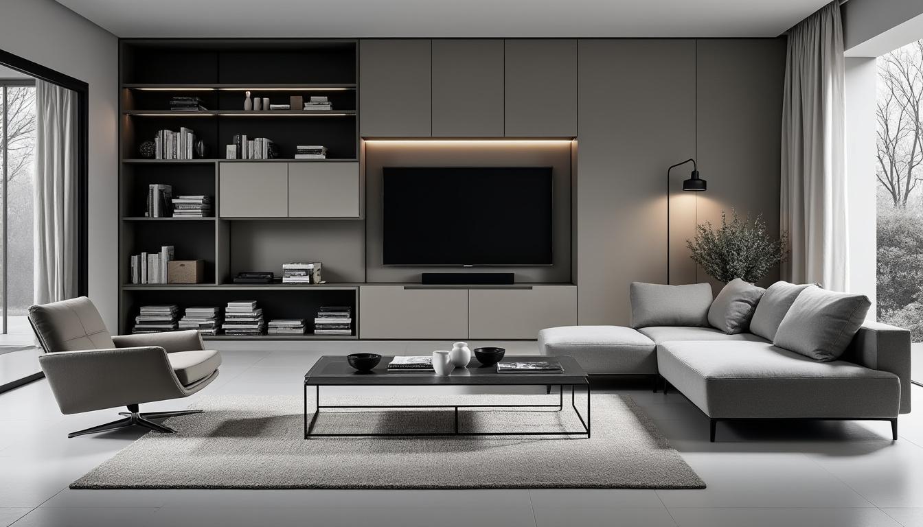 optez pour les meubles tv teneo noir et blanc : design moderne, rangements pratiques, gestion des câbles et robustesse, pour sublimer et organiser votre living.