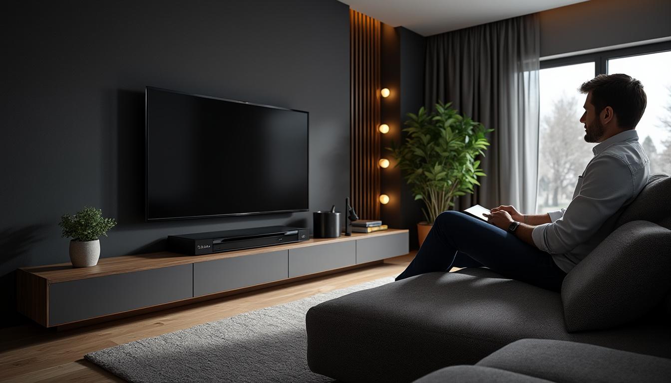 alliez style et fonctionnalité avec les meubles tv teneo noir et blanc : design moderne, rangements malins et câbles maîtrisés pour un living élégant.