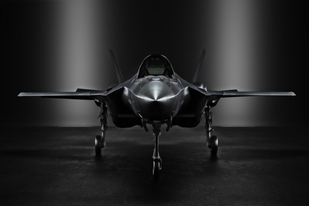 Front perspective view of a jet aircraft