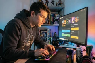 Joueur de jeu vidéo entrant un code promotionnel pour obtenir des récompenses gratuites dans Code Last Stand en 2026